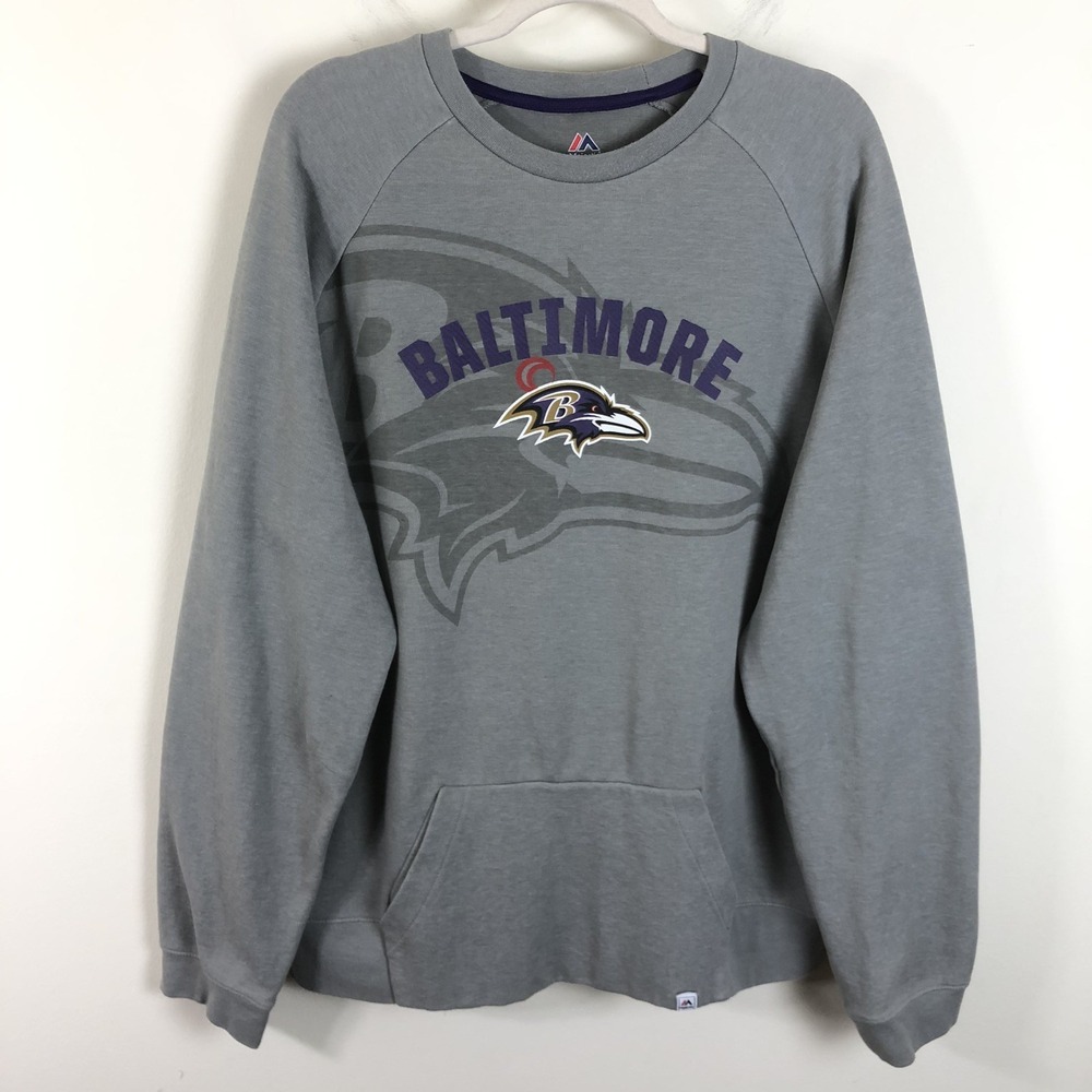 Baltimore Ravens Majestic Crewneck Sweatshirt Men's 2XL Gray NFL Football